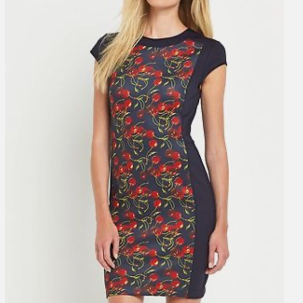 Ted Baker “Luski” Cherry Print Panel Body-Con Navy Dress Size 3 Ted/Size 8 USA